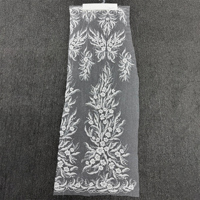 GCW-AUVB120963-102 | Beaded Botanical Vine Tulle Lace | Symmetrical Trailing Bridal Fabric